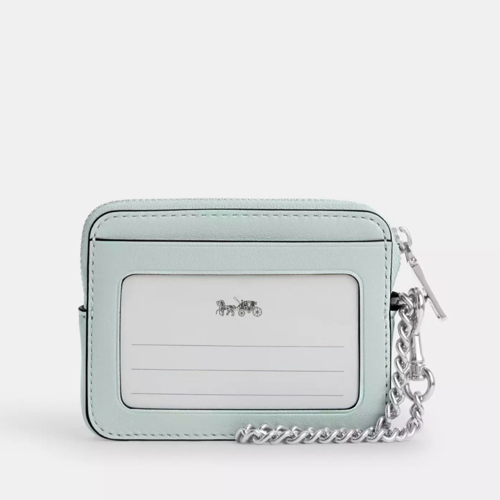 Coach Zip Card Case With Quilting - leather/Silver/Green NWT - Picture 2 of 6